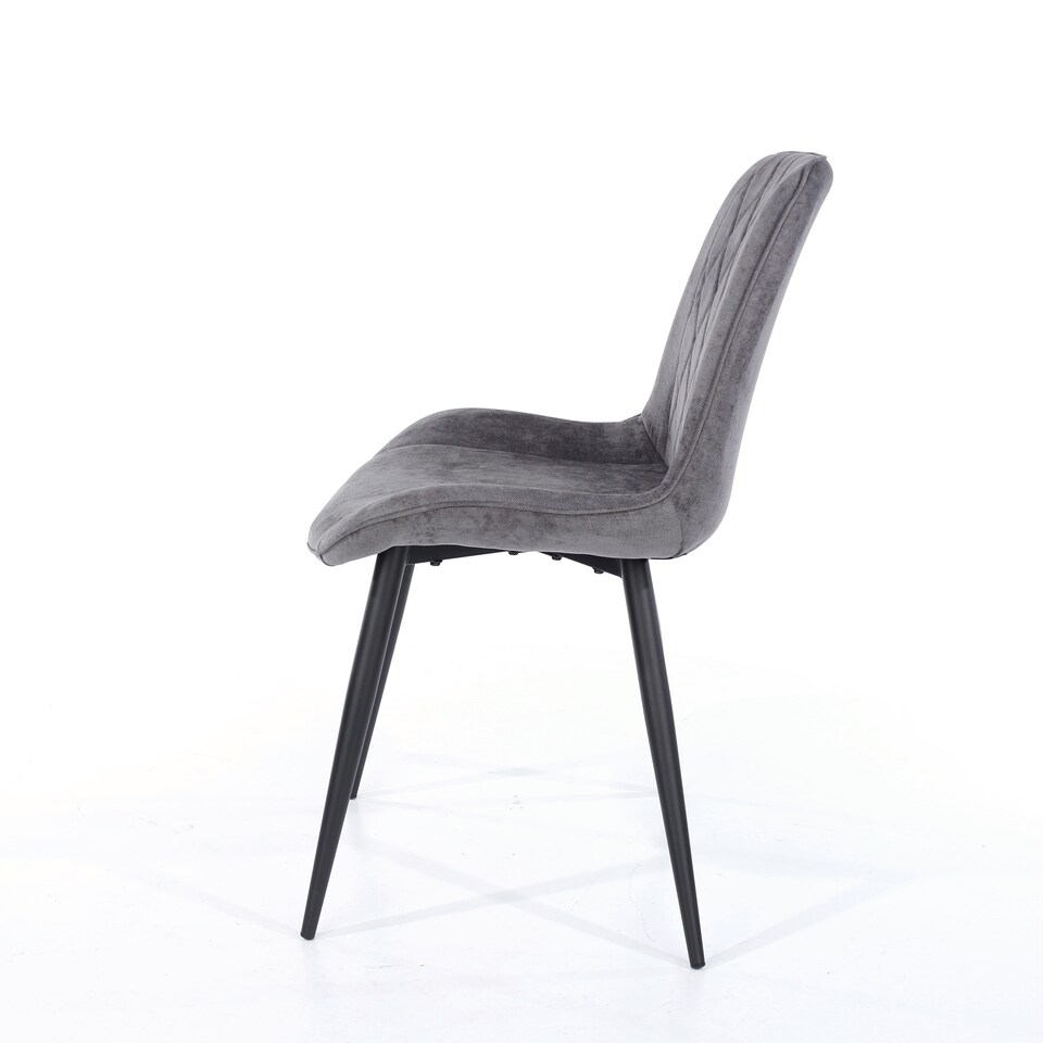 image 1 of Pair of Aspen Cord Fabric Diamond Stitch Dining Chairs with Curved Seat and Black Tapered Metal Legs | Grey | Grey | 1