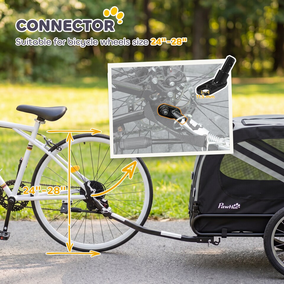image 1 of PawHut 2-In-1 Dog Bike Trailer Stroller w/ Universal Wheel Reflector Flag