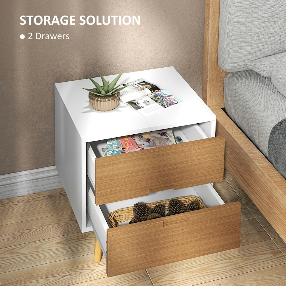 image 1 of HOMCOM Bedside Table with 2 Drawers for Bedroom, Living Room