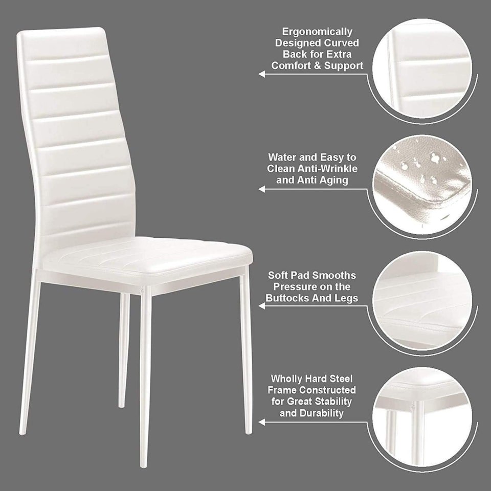 image 1 of Black Marble Effect Dining Table with 4 White Faux Leather Chairs Kitchen Furniture
