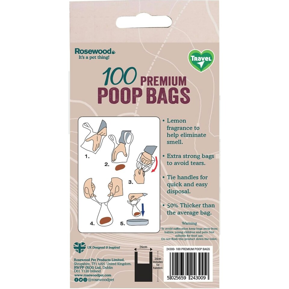 image 1 of Rosewood 100 Premium Scented Waste Poop Bags Black