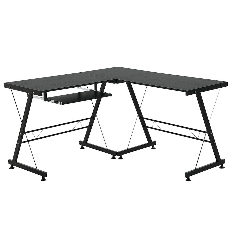 image 1 of HOMCOM L Shape Desk Straight Corner Table Office Gaming Laminated Sturdy Black
