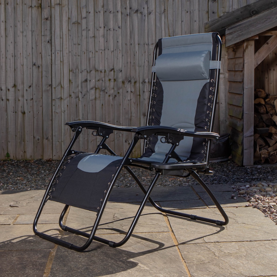 image 1 of Luxury Padded Multi Position Zero Gravity Garden Relaxer Chair Lounger in Grey & Black | Multi | Grey/Black