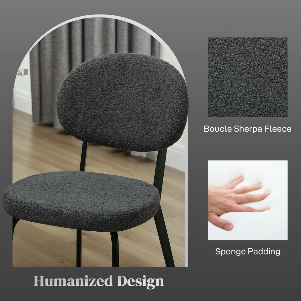 image 1 of HOMCOM Set of 4 Sherpa Dining Chairs Boucle Kitchen Chairs with Back 