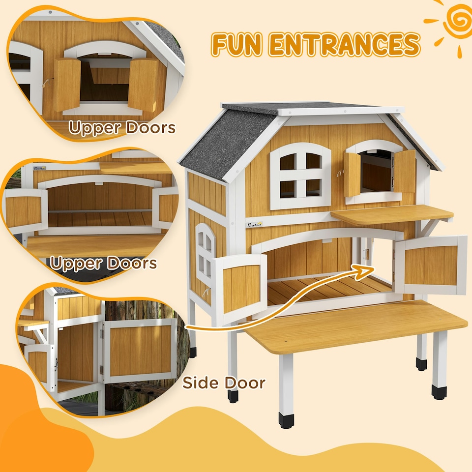 image 1 of PawHut Outdoor Cat House Cat Shelter w/ Openable Asphalt Roof, Escape Doors