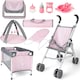 image 3 of 5-in-1 Baby Doll Accessories Play Set – Pink Stroller, Cot, Play Mat, Bouncer & Travel Bags Fits 12"–14" Dolls (Doll Not Included)