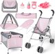 image 3 of 5-in-1 Baby Doll Accessories Play Set – Pink Stroller, Cot, Play Mat, Bouncer & Travel Bags Fits 12"–14" Dolls (Doll Not Included)