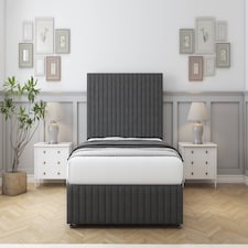 Sloomy Madison Graphite Dumfries Divan Bed With Mattress 4 Drawers With 26" Strutted Headboard & 12" Matching Footboard 4' Small Double | Grey | Graphite | Small Double | 1