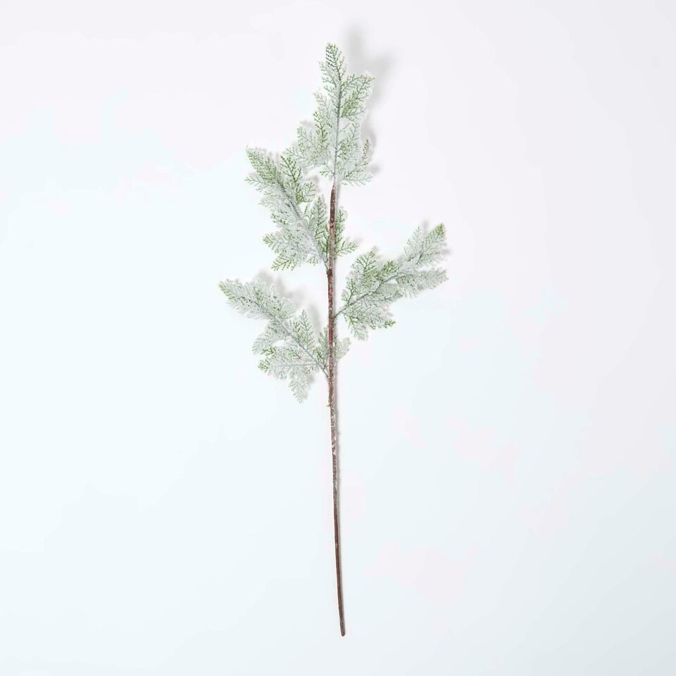 image 1 of Homescapes Artificial Snowy Christmas Pine Stem, 27 cm