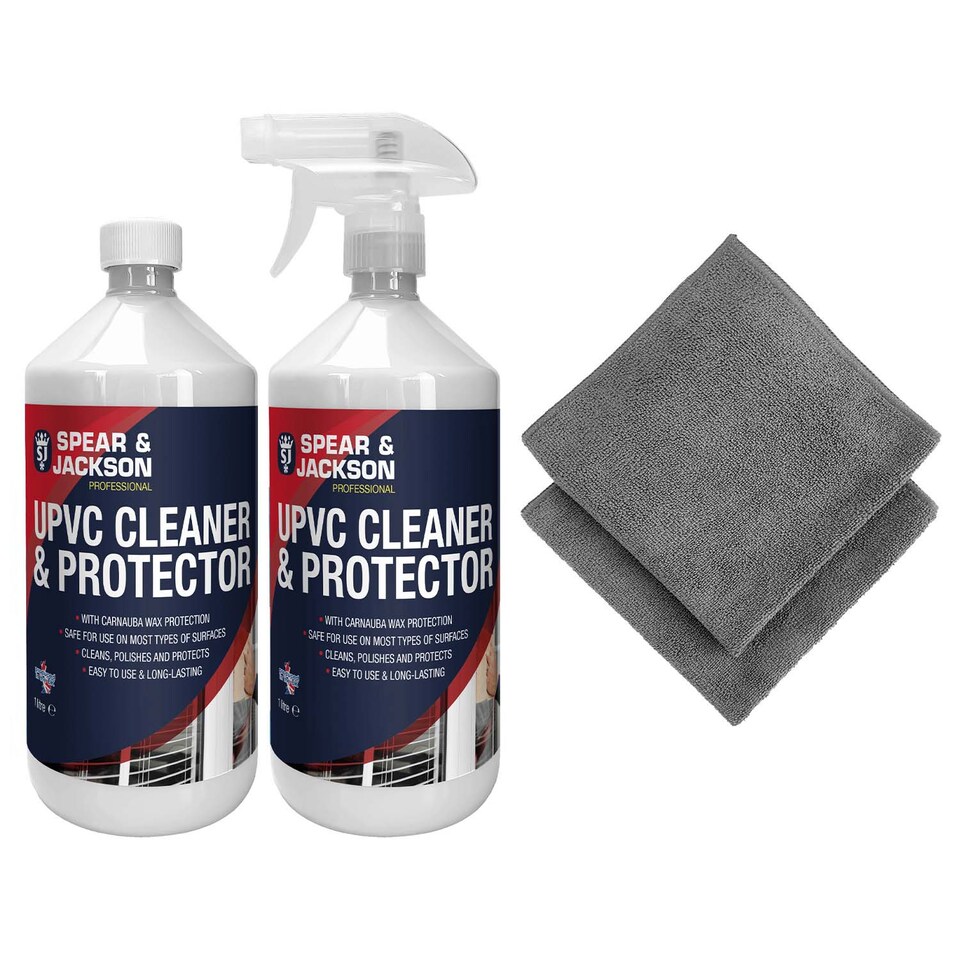 Spear & Jackson UPVC Cleaner & Protector 2 x 1L + 2 x Microfibre Cloths