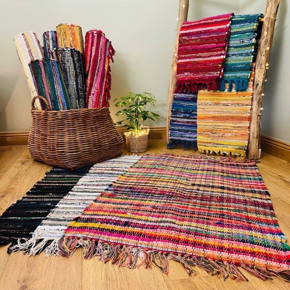 Festival Recycled Blend Rag Rug - Cotton - L60 x W210 Blue