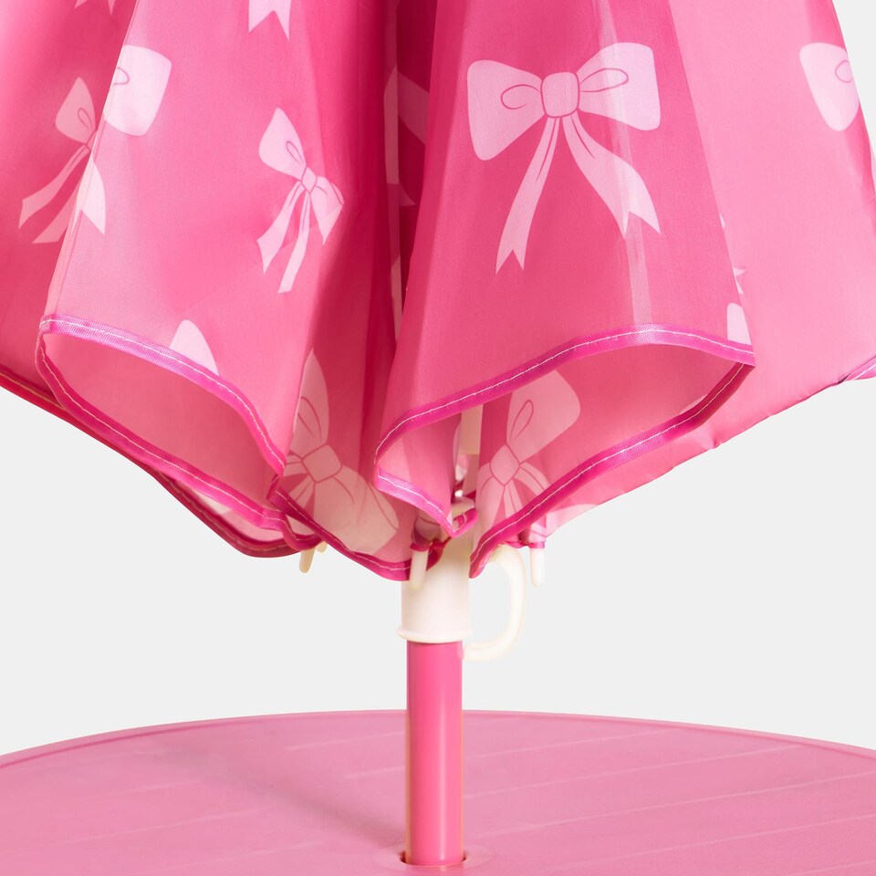 image 1 of OHS Kids Bows Folding Bistro Set Table Chair with Parasol Garden Patio | Pink | Hot Pink