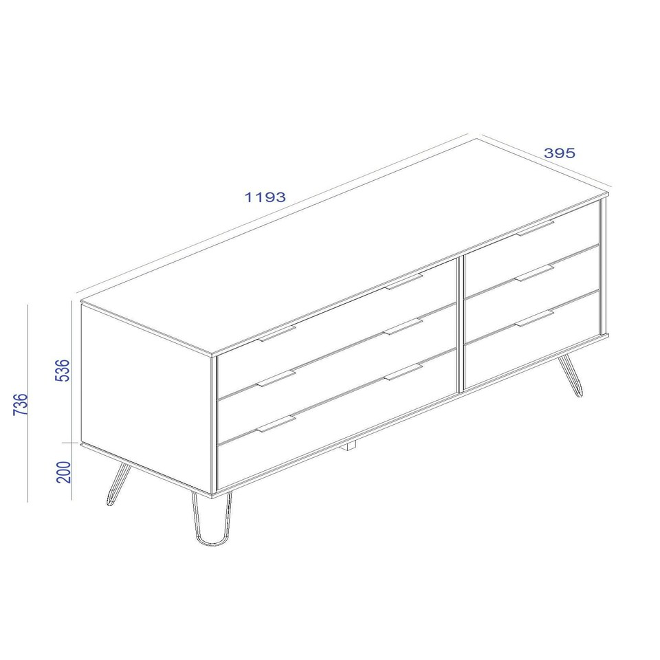 image 1 of Core Products Augusta Industrial Grey 3+3 Drawer Wide Chest H73.6cm x W119.3cm x D39.5cm Grey