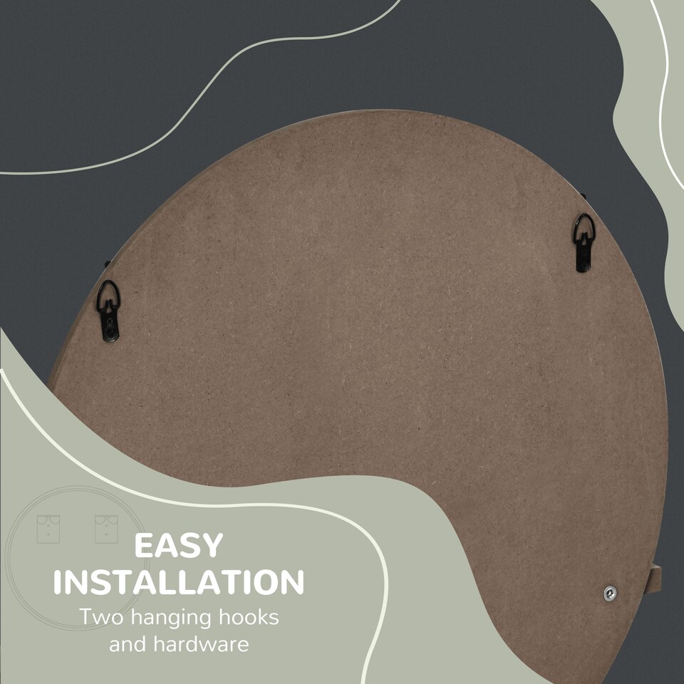 image 1 of kleankin 45cm Wall Mounted Bathroom Mirror, Round Mirror with Shelf, Framed Makeup Mirror for Home Decoration, Grey Wood Effect