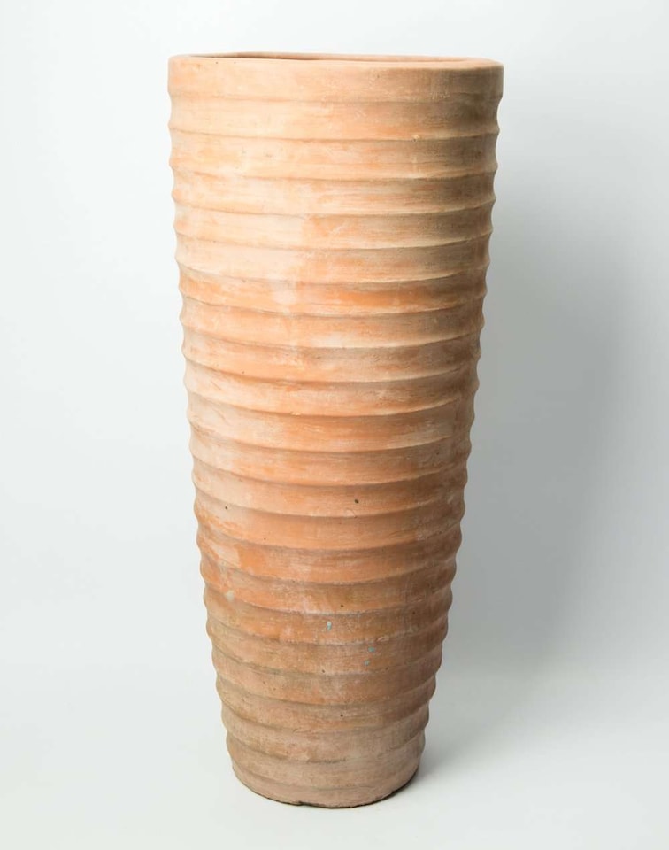 image 1 of Primrose Terracotta Red Tapered Tall Outdoor Cylinder Planter with Drainage 100cm