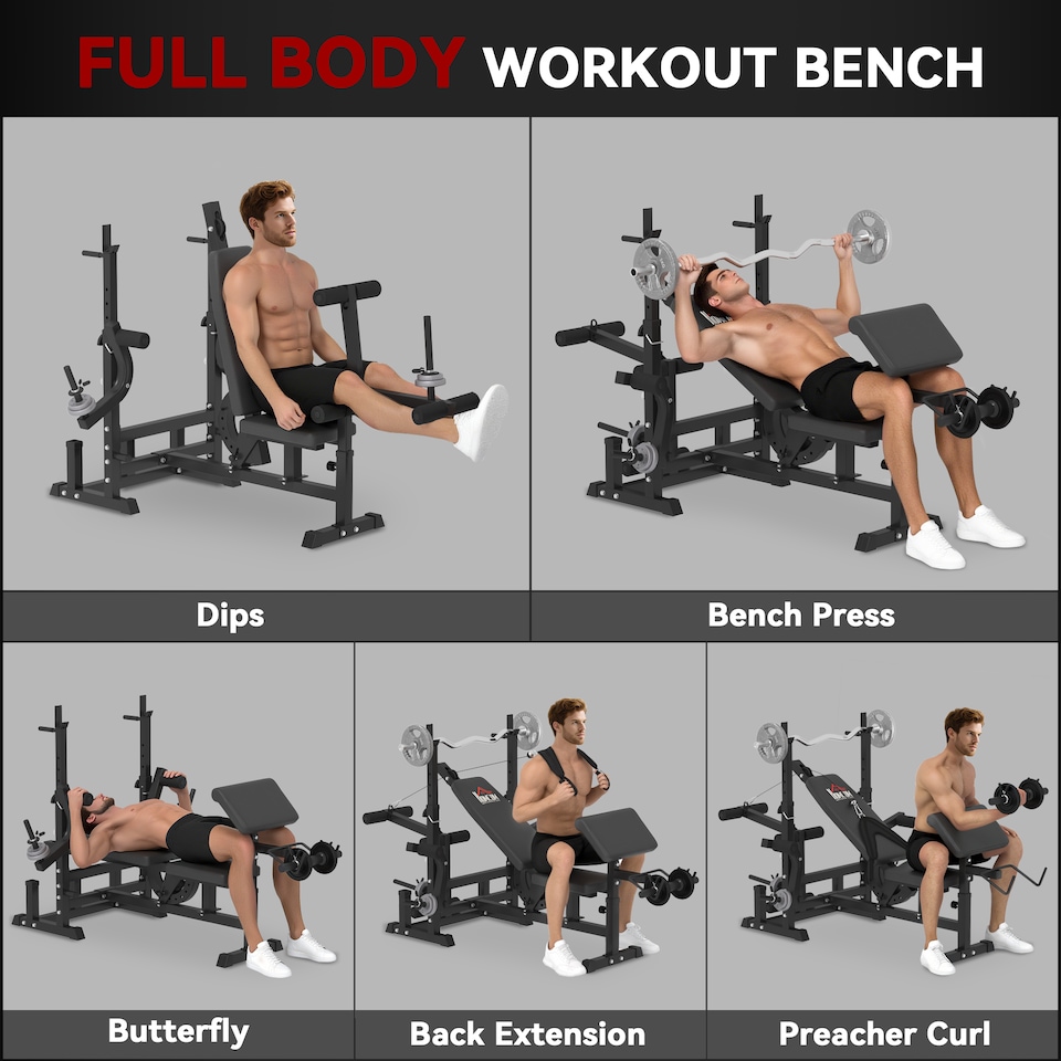 image 1 of HOMCOM Multi-Exercise Full-Body Weight Bench with Bench Press & Leg Extension