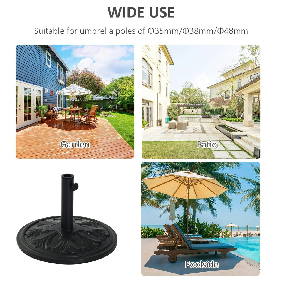image 1 of Outsunny 13KG Round Parasol Base Heavy Duty Cement Stand Umbrella Holder Garden