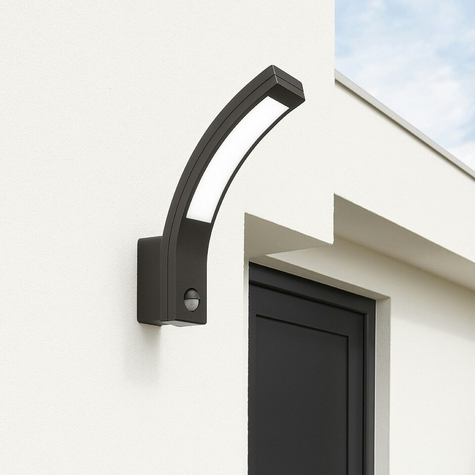 image 1 of CGC PARIS Grey LED Curved Outdoor Wall Light With Motion Sensor Grey