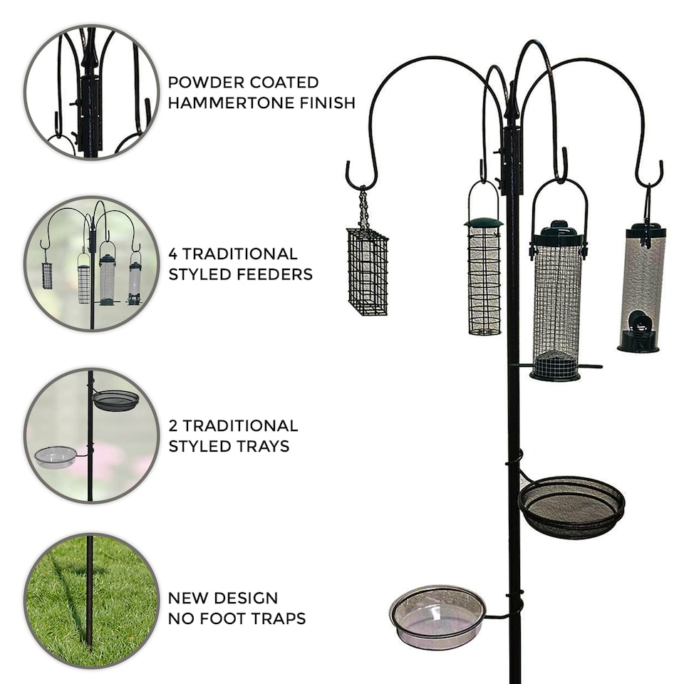 image 1 of Wild Bird Feeding Station with Hanging Feeders, Water Bath & Seed Tray