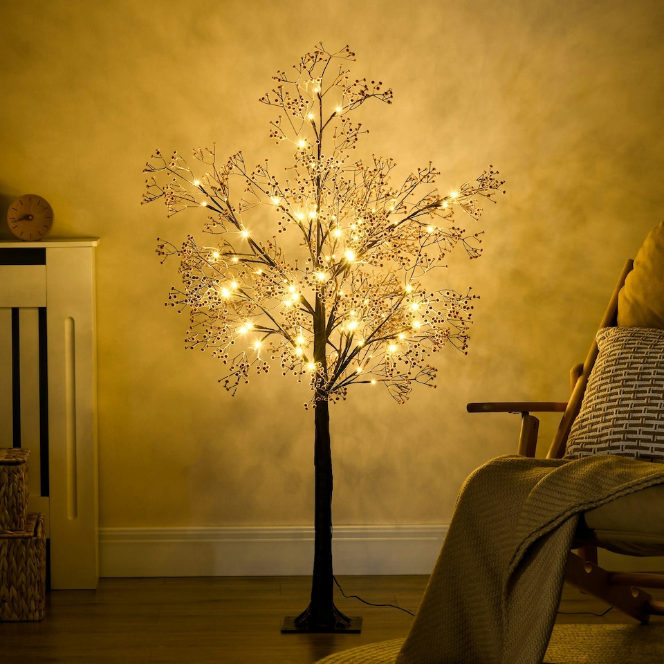 image 1 of HOMCOM 4ft Artificial Tree with Warm White LED Lights, Baby Breath Flowers
