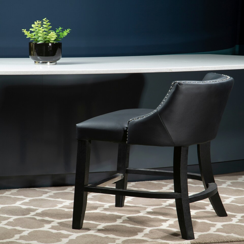 image 1 of Interiors by Premier Black Bar Stool with Back, Velvet Seat Breakfast Bar Chair, Kitchen Stool with Footrest, Chair for Bar, Home