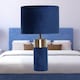image 5 of Set of 2 Navy Blue Velour Velvet Table Lamps | Blue | Chrome | Large | 2
