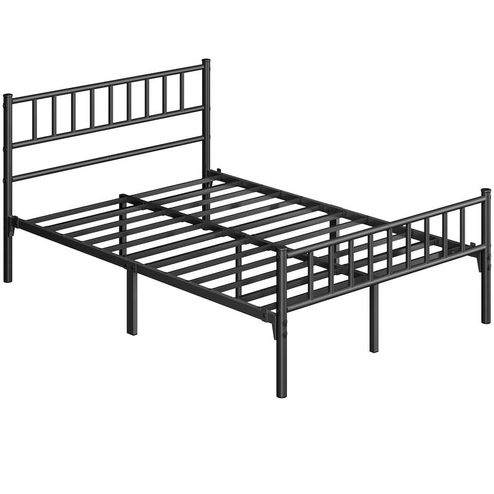 image 1 of Yaheetech 4ft6 Double Metal Bed Frame with Slatted Headboard Black