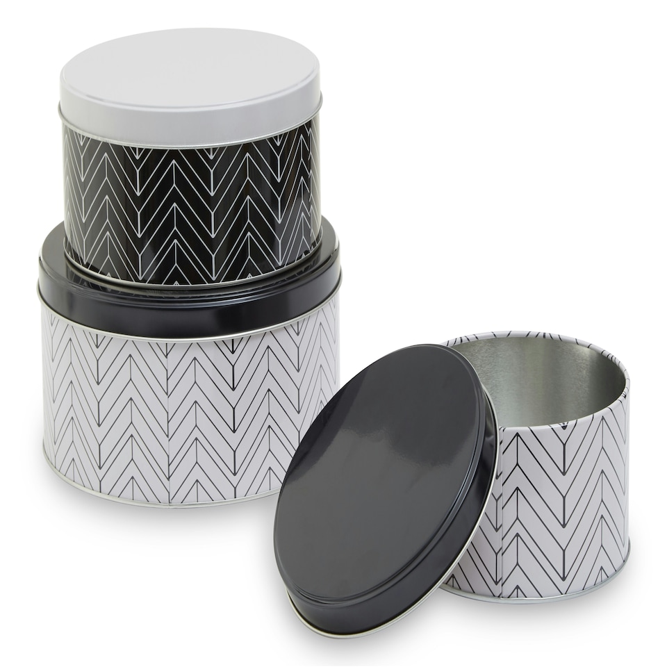 image 1 of Interiors by Premier Set Of 3 Urban Storage Tins, Contemporary Printed Metal Canisters With Lids, Ideal For Storing Snacks,