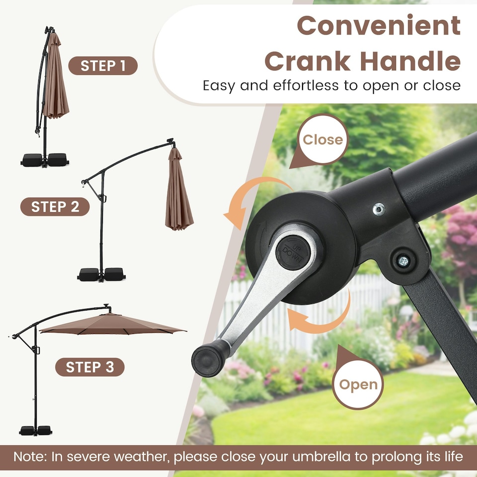 image 1 of COSTWAY 290 cm Solar Offset Hanging Sunshade Parasol Coffee Brown