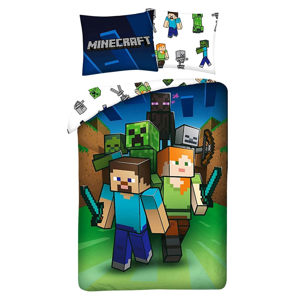 Minecraft Arrow Duvet Cover Set - Green/White/Blue - Single
