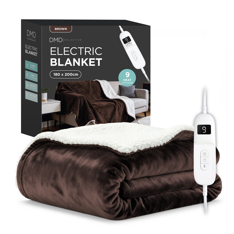 image 1 of DMD Heated Electric Throw Blanket, Fleece Sherpa, 9 Heat Settings & Timer, 180 x 200cm
