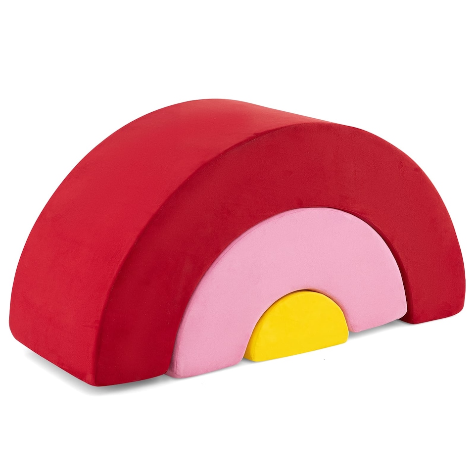 image 1 of COSTWAY 3 Piece Toddlers Climbing Toy Indoor Soft Play Equipment Playset-Red