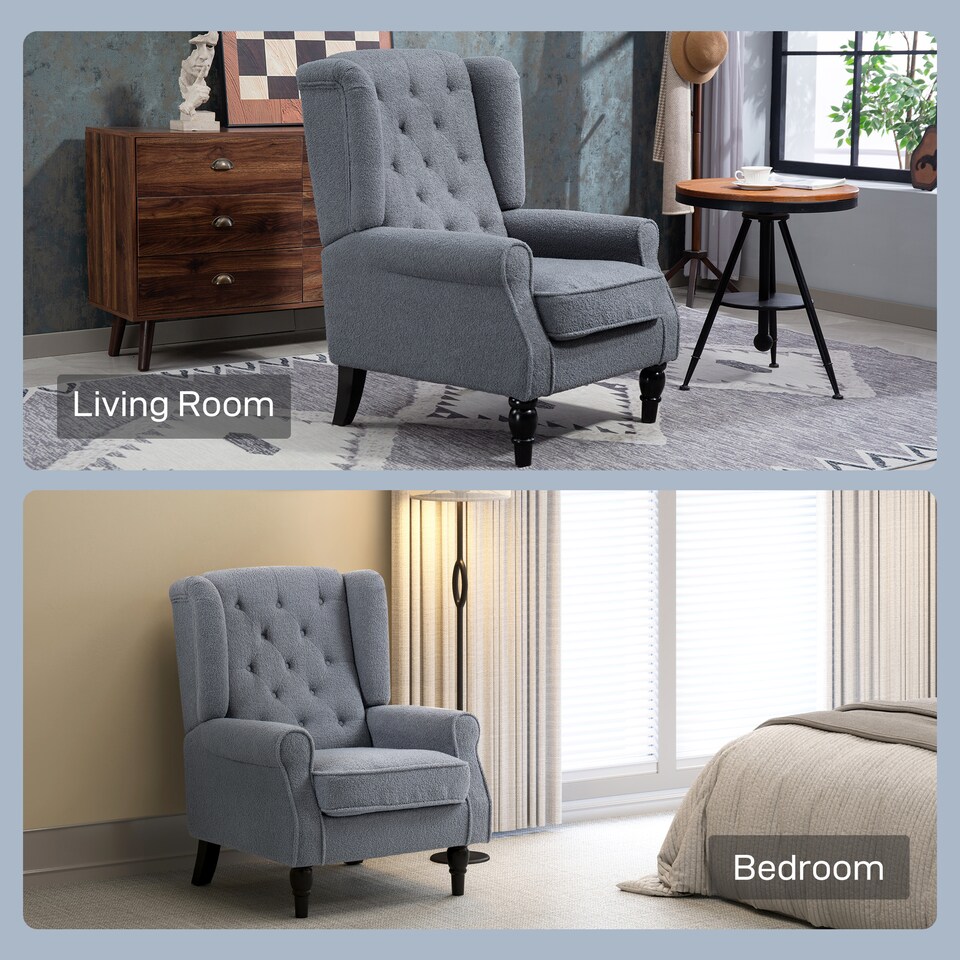 image 1 of HOMCOM Accent Armchair Home Furniture Retro Tufted Club Fabric Grey | Grey | Grey