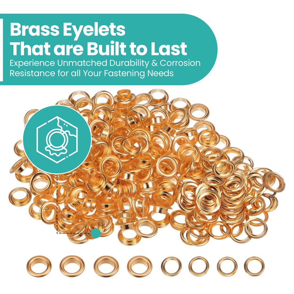image 1 of 14mm Brass Eyelets with Washers for Arts & DIY Projects - 50 Pcs