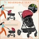 image 3 of HOMCOM 2 in 1 Pushchair Stroller w/ Reversible Seat Single Hand Foldable Red