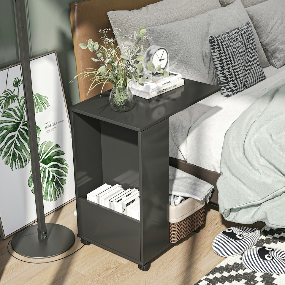 image 1 of HOMCOM Mobile Sofa Side Table for Laptop Coffee w/ Storage and Casters, Black