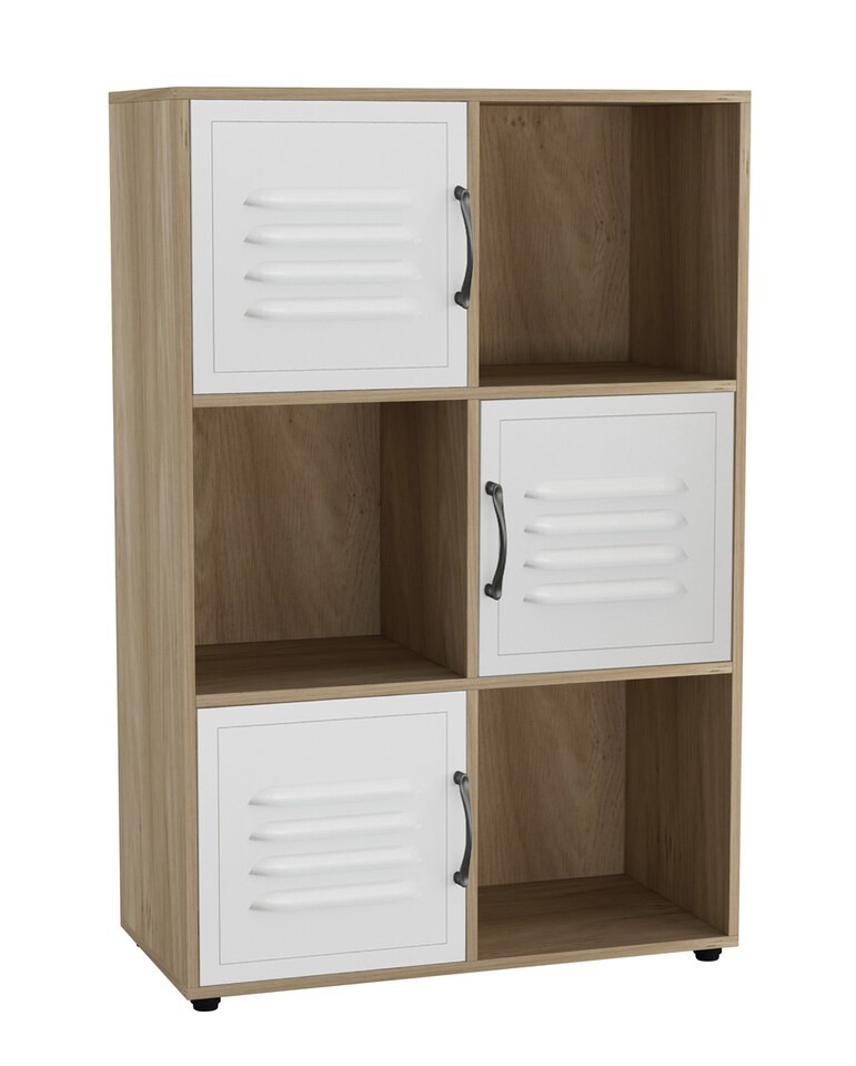 image 1 of 6-Cube Shelving Unit With Metal Doors | Brown | Oak & White | 1