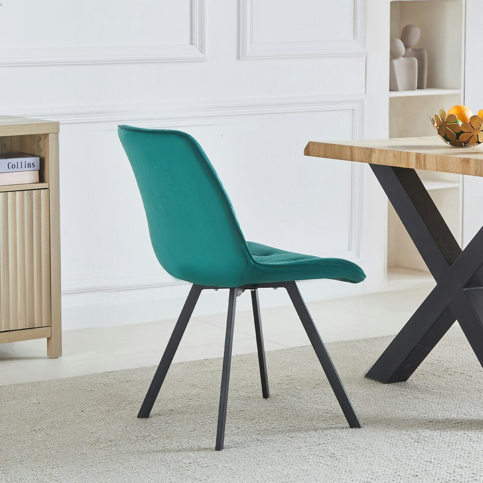 image 1 of Set of 2 Caprile Fabric Dining Chairs - Green