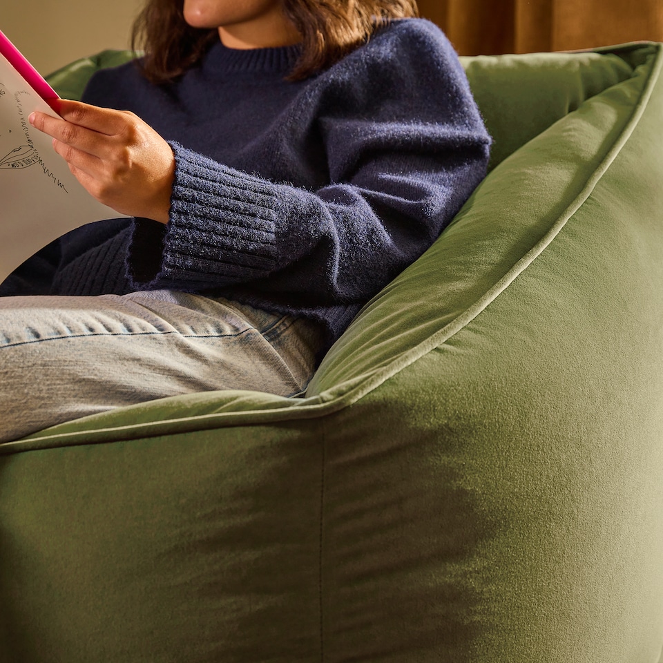 image 1 of icon Natalia  Velvet Armchair and Milano Round Footstool Bean Bag, Olive Green