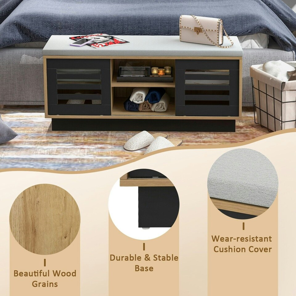 image 1 of COSTWAY Wooden Shoe Bench Shoe Storage Organizer Grey Grey