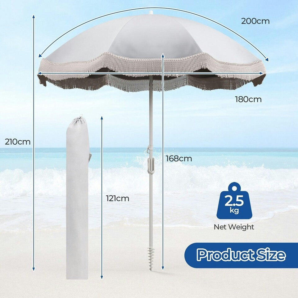 image 1 of COSTWAY 180 cm Outdoor Fringe Patio Parasol Sunshade Umbrella Cream