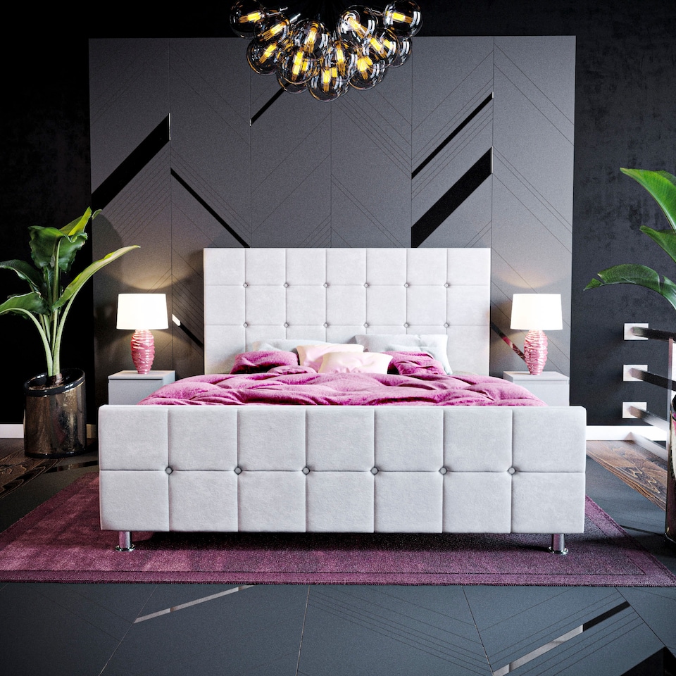 image 1 of Vida Designs Valentina 5ft King Size Bed Fabric Upholstered, Light Grey Velvet, 150 x 200cm