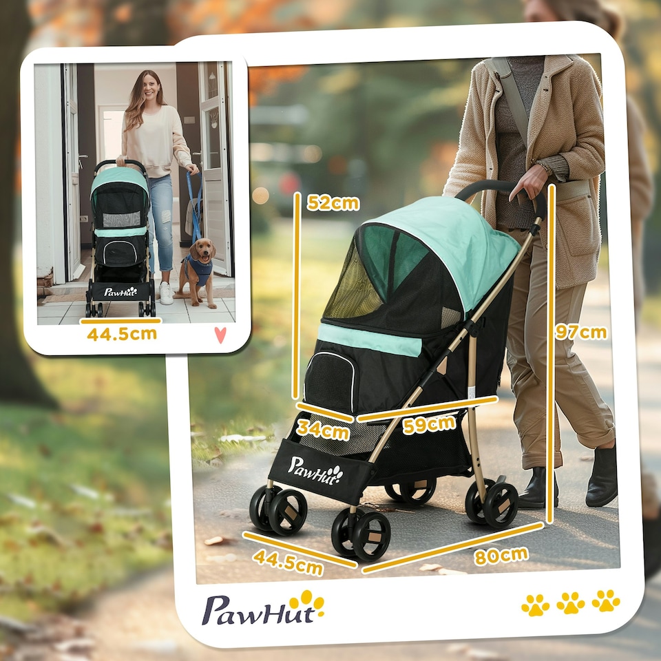 image 1 of PawHut Pet Stroller for XS and S Dogs w/ Rain Cover - Green