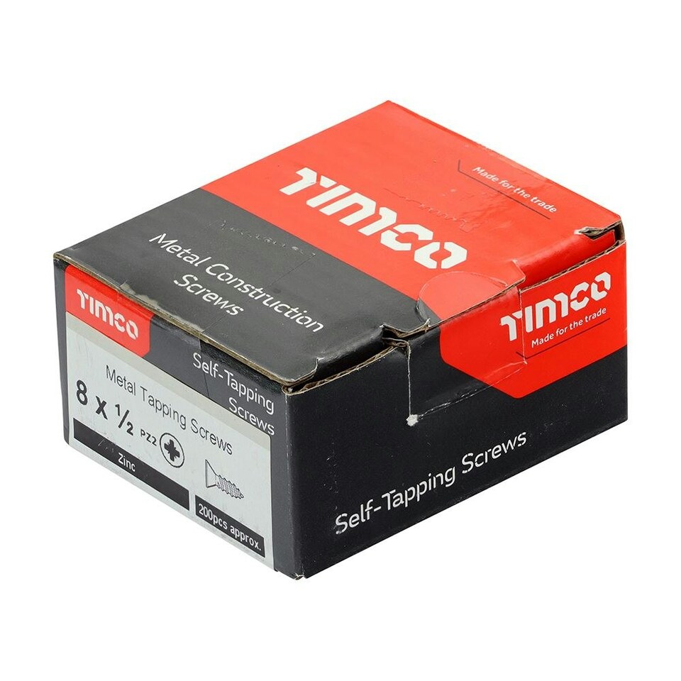 image 1 of Timco - Metal Tapping Screws - PZ - Countersunk - Self-Tapping - Zinc (Size 8 x 1/2 - 200 Pieces)