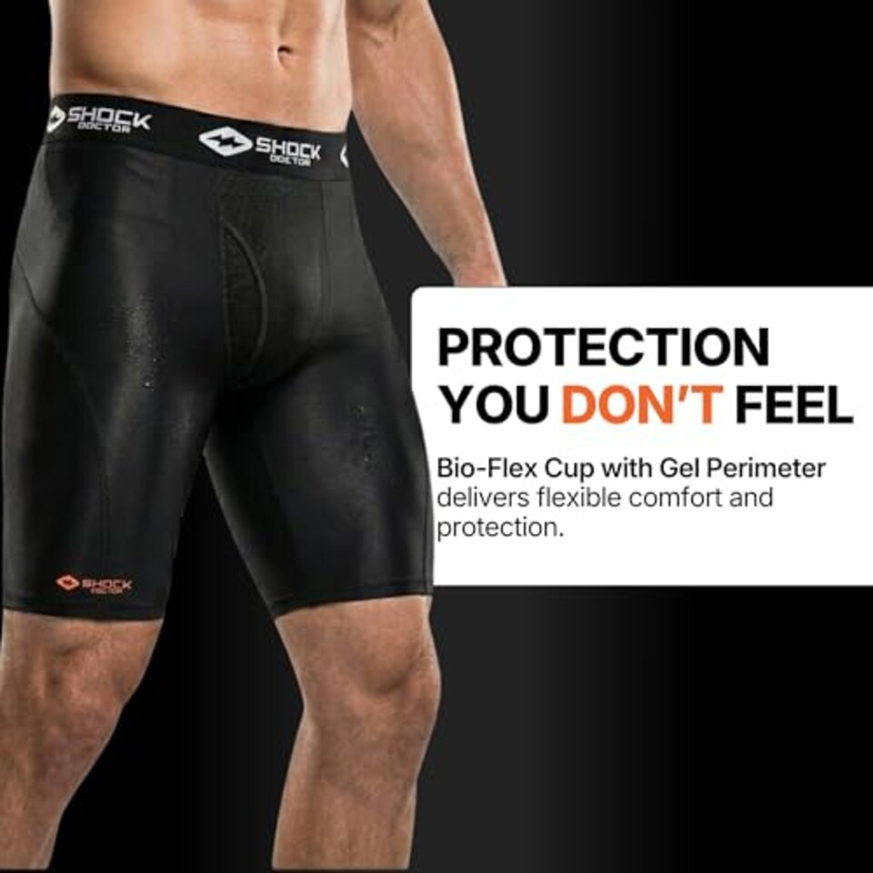 image 1 of Shock Doctor 221 Short Compression With Bioflex Cup - Athletic Support With Comfort And Compression For Maximum Range Of Motion - Adult (One Pair Shorts & Athletic Cup) Black