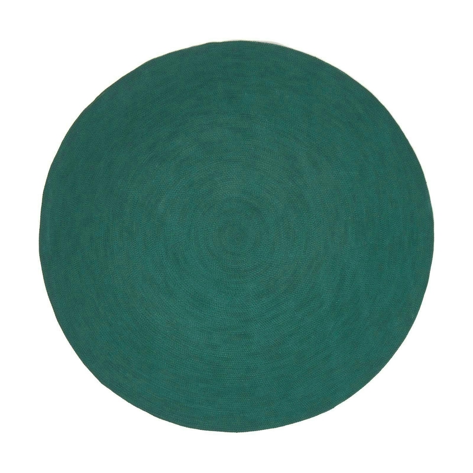 image 1 of Homescapes Forest Green Handmade Woven Braided Round Rug - 120 cm | Green | Forest Green