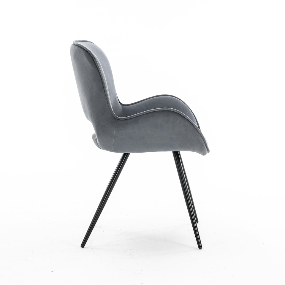 image 1 of Set of 2 Lily Modern Velvet Dining Chair Padded Seat Metal Legs Kitchen (Grey) | Grey | Grey | One Size