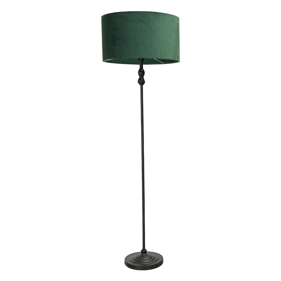 image 1 of ValueLights Maggie Black Candlestick Floor Lamp Green Velvet Shade | Black