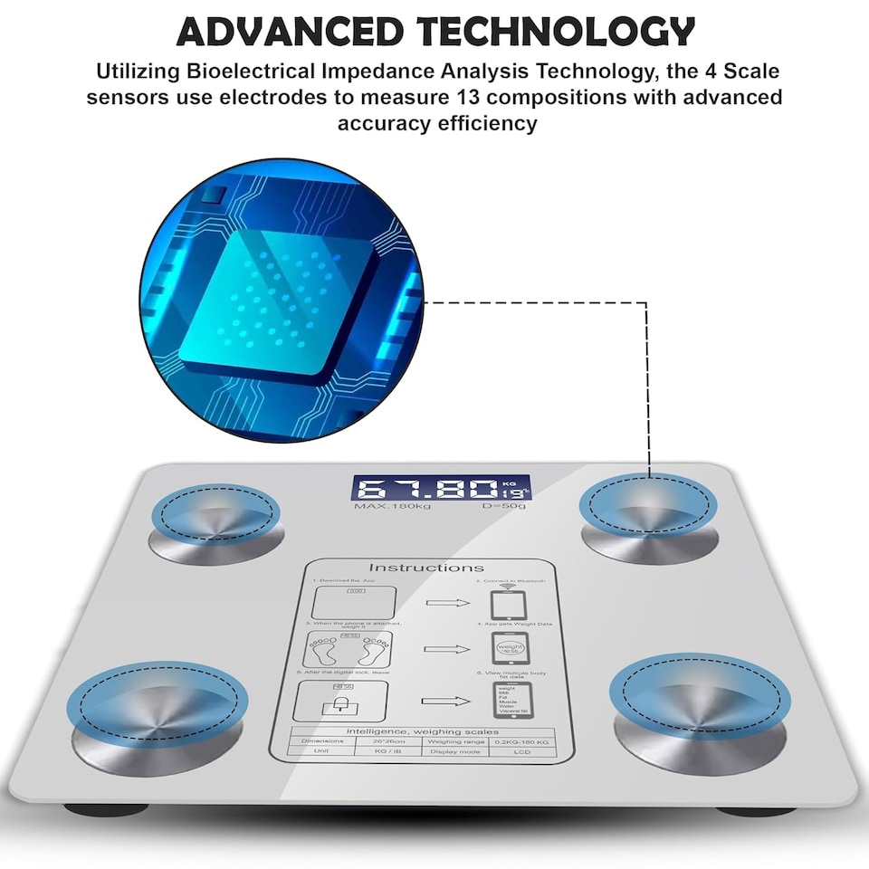 image 1 of Smart Bluetooth Weight Scales Bathroom Scales Weighing Body Scale with App Fitness Tracking High Accuracy Body Composition Monitor
