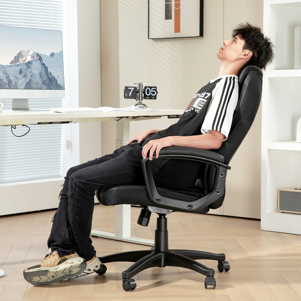 image 1 of HOMCOM Executive Office Chair High Back Computer Chair with Armrests Black